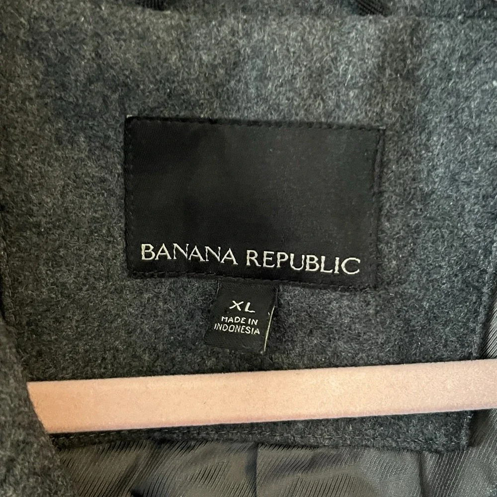 Banana Republic Men XL Gray Wool Blend Double Breasted Peacoat Jacket